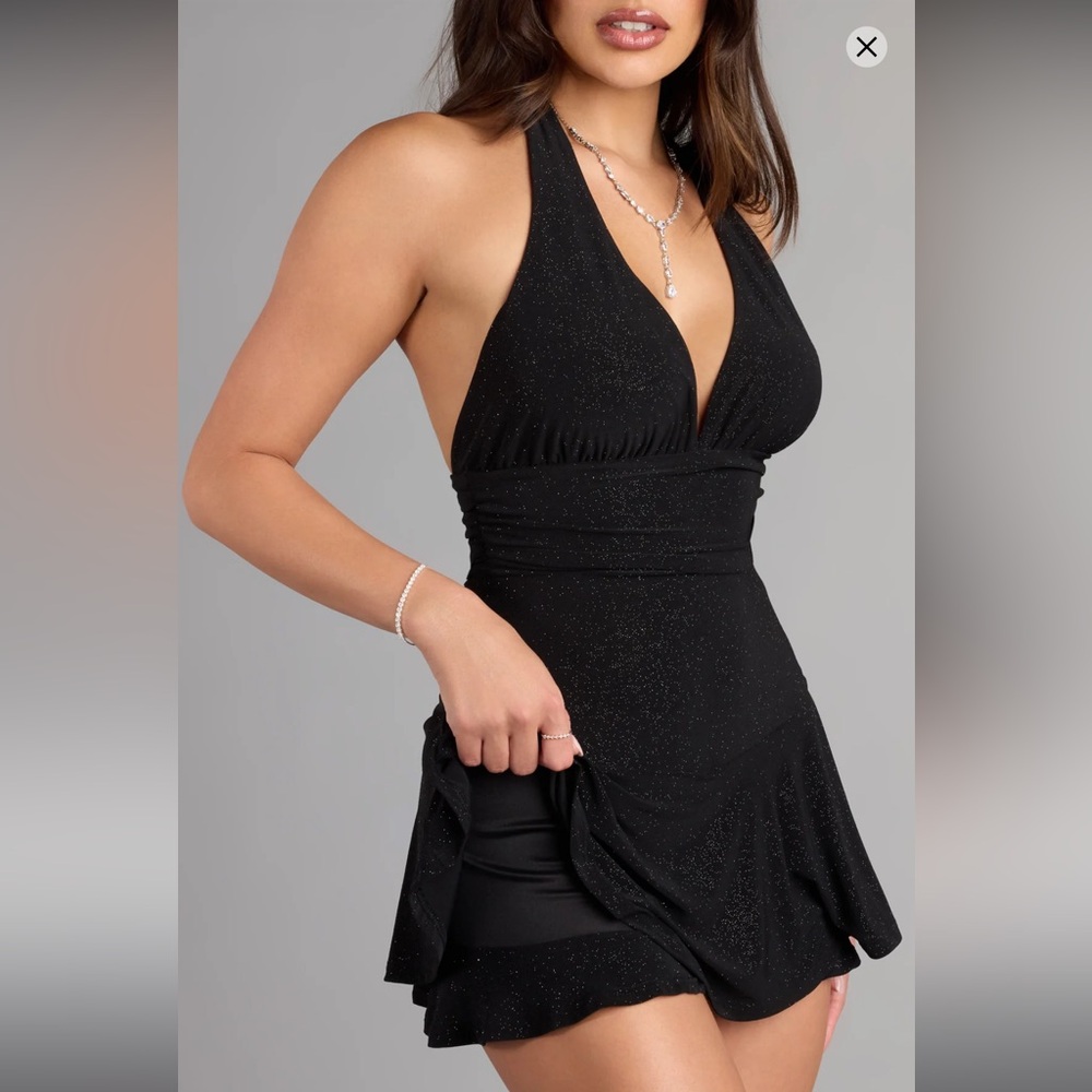 Windsor Black Sparkle V-Neck Halter Romper